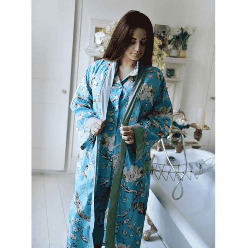 Blue blossom paisley naisten kimono aamutakki Puuvillavaatteet Powell Craft 