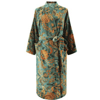 Velvet Green Orange & Blue Floral naisten kimono aamutakki Puuvillavaatteet Powell Craft 