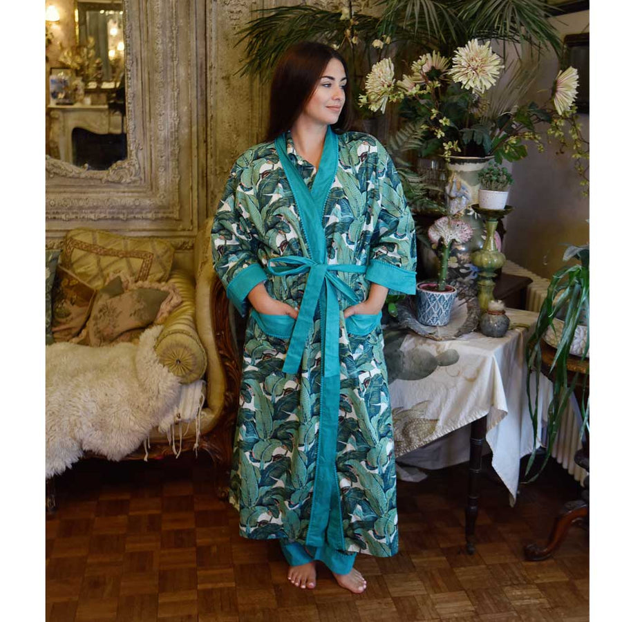 Green Leaf naisten kimono aamutakki Puuvillavaatteet Powell Craft 