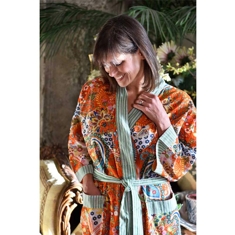 Orange Paisley naisten kimono aamutakki Puuvillavaatteet Powell Craft 