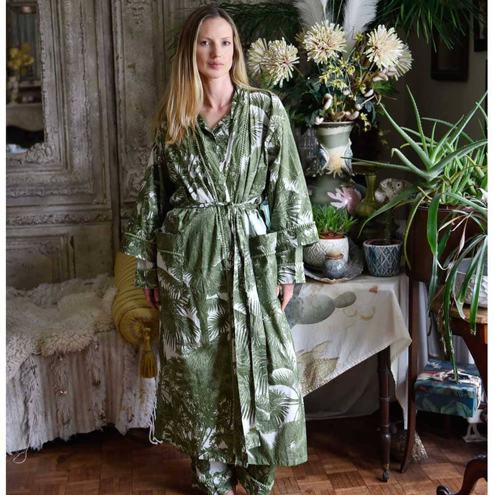 Tropical Green Fern naisten kimono aamutakki Puuvillavaatteet Powell Craft 