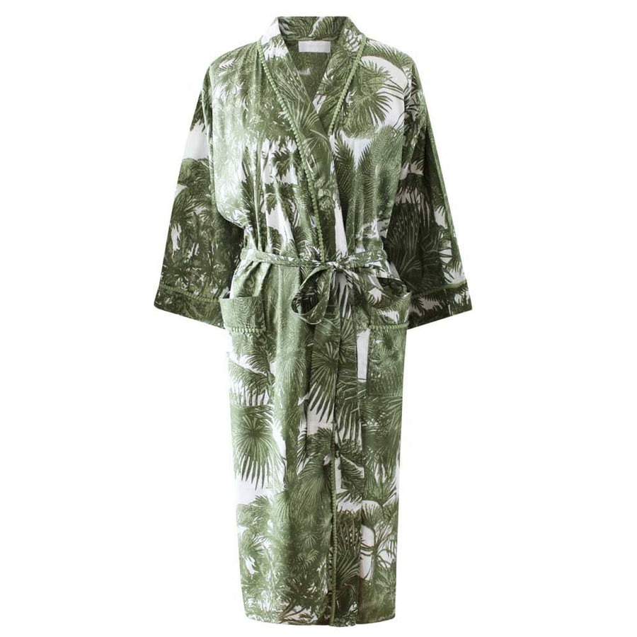 Tropical Green Fern naisten kimono aamutakki Puuvillavaatteet Powell Craft 